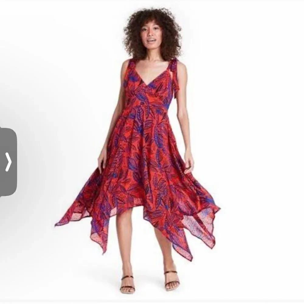 Alexis X Target Handkerchief Hem Bow Shoulder Printed Dress